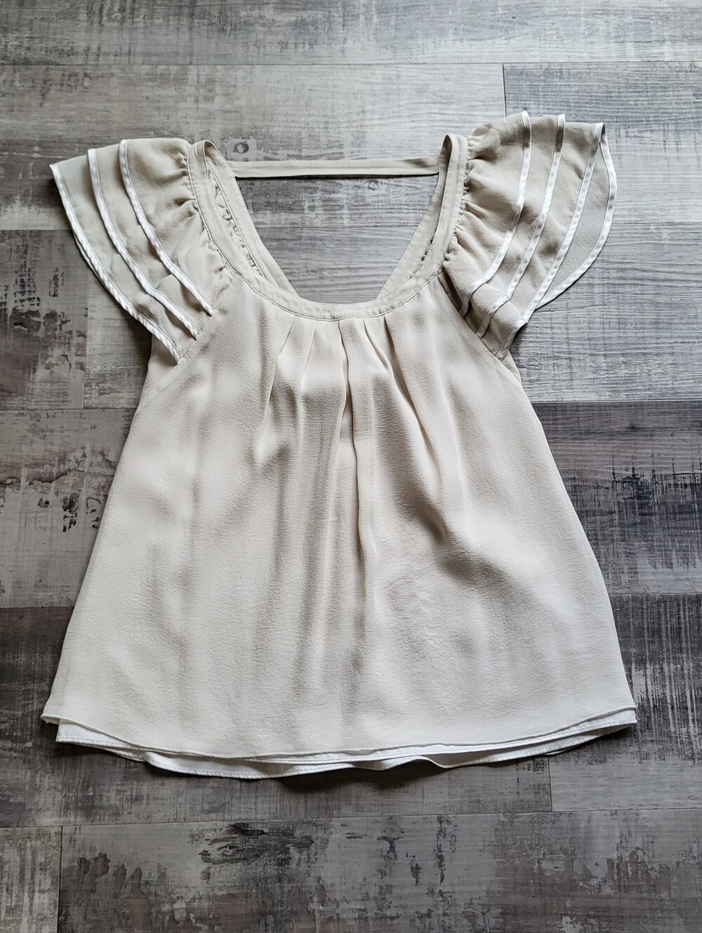 Marisa Christina Ruffle Flutter Sleeve Womens Size Small Silk Chiffon Top Cream